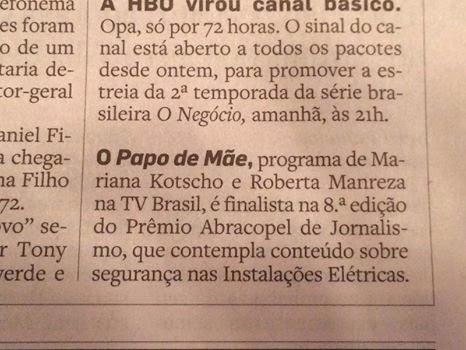 Imagem Papo de Mãe é finalista do Prêmio Abracopel de Jornalismo