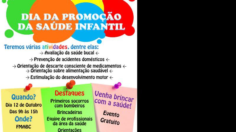 Imagem Faculdade de Medicina do ABC convida para o Dia da Promoção da Saúde Infantil nesta quarta (12/10) – evento gratuito