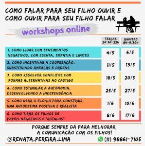 Workshops começando nos dias 4 e 6 de maio