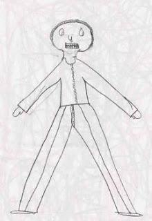 Andreu, 8 anos - Foi abusado pelo padrasto desde os 4 anos. No desenho ele se representa em pânico, e dá atenção especial ao zíper da sua calça e aos botões de sua camisa, que para ele representam um símbolo de quando os atos sexuais iriam começar.
