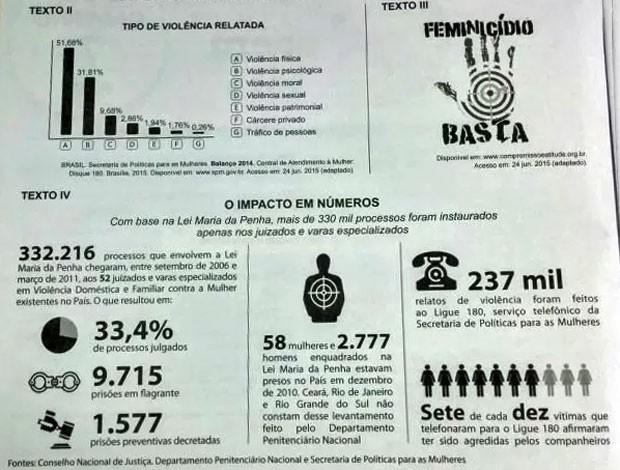 Trecho da prova de redação do Enem 2015. Tema foi 'a persistência da violência contra a mulher na sociedade brasileira (Foto: Reprodução/Inep)